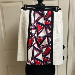 ECCOCI Geometric Patterned White, Red, Blue Skirt with Pockets, Size 0, EUC